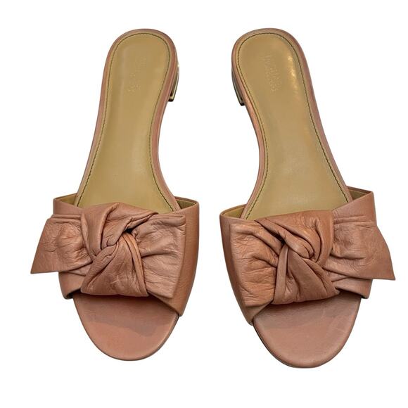 Michael Michael Kors Willa Bow Slide Sandals 9.5M Flat Leather Pink Open Toe - Picture 2 of 10